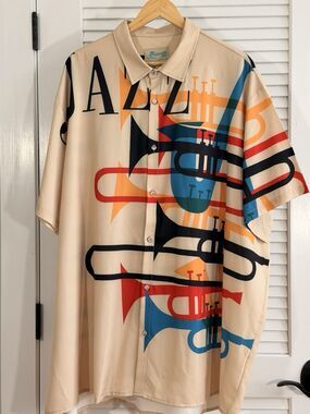 Hawaiian Shirts Men’s 5XL Jazz Trumpet Graphic Camp Button Up Shirt